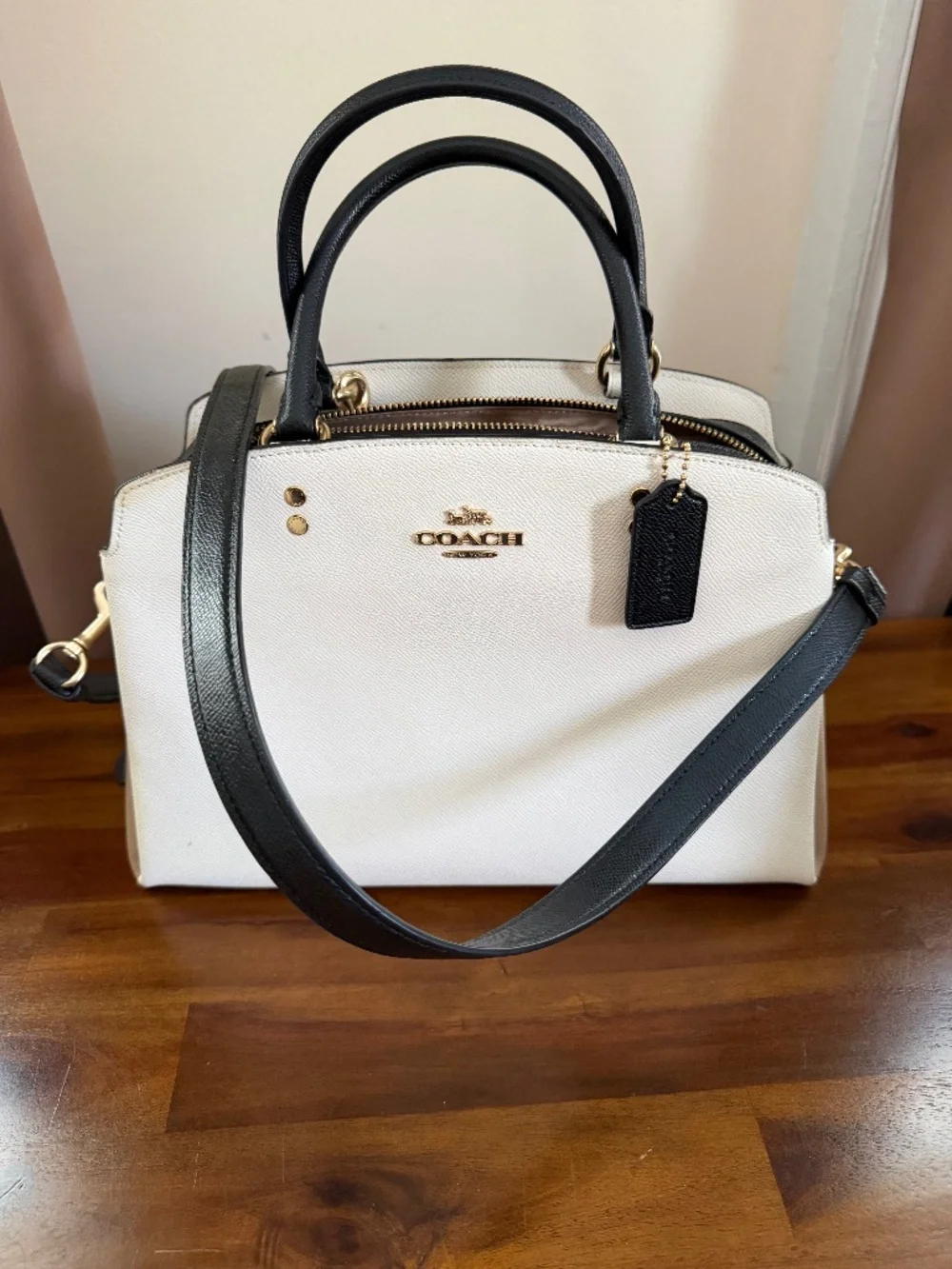 Coach Mini Bennett Satchel Crossbody Bag | White & Black Leather | Gold Hardware